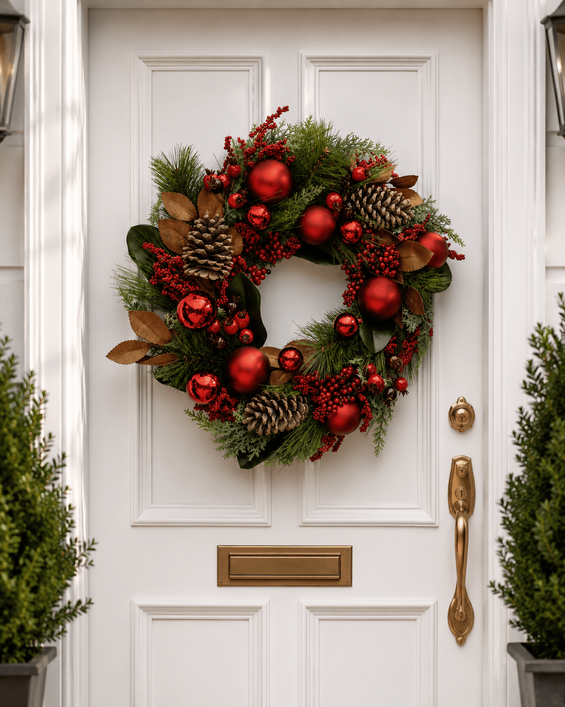 55cm Red Berry Pinecone Iced Bauble Wreath - Pure Apotheca