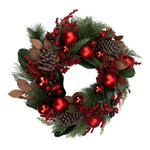 55cm Red Berry Pinecone Iced Bauble Wreath - Pure Apotheca