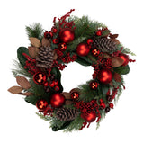 55cm Red Berry Pinecone Iced Bauble Wreath - Pure Apotheca