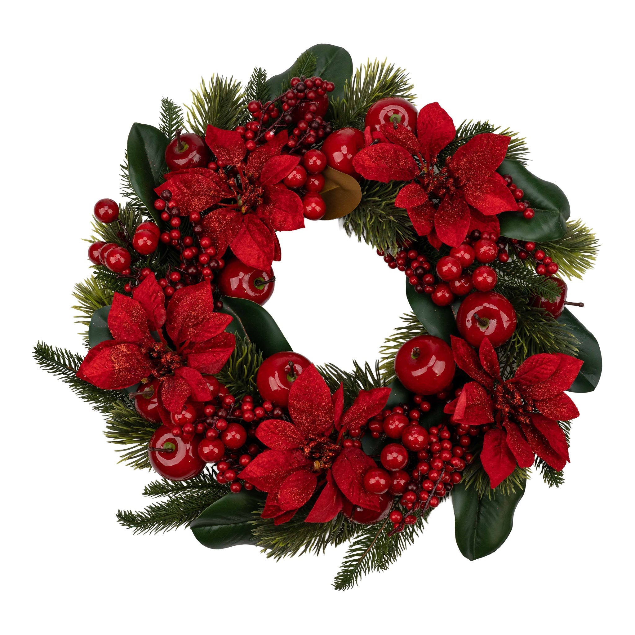 55cm Red Poinsettia & Apple Wreath - Pure Apotheca