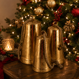 Set Of 3 Large Gold Tapered Bells On Rope
