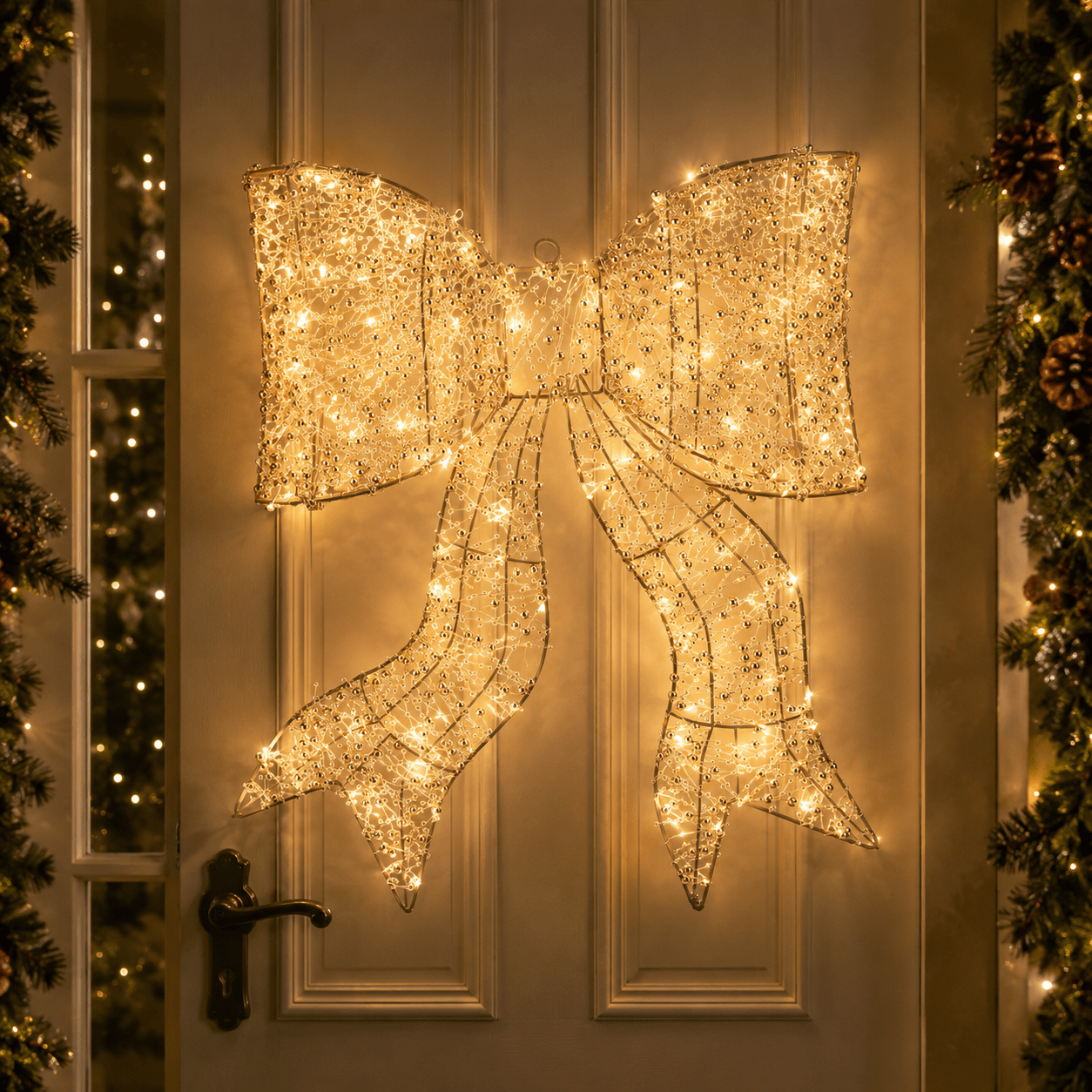 57cm H Illuminated Gold Beaded Bow 400 LED - Pure Apotheca