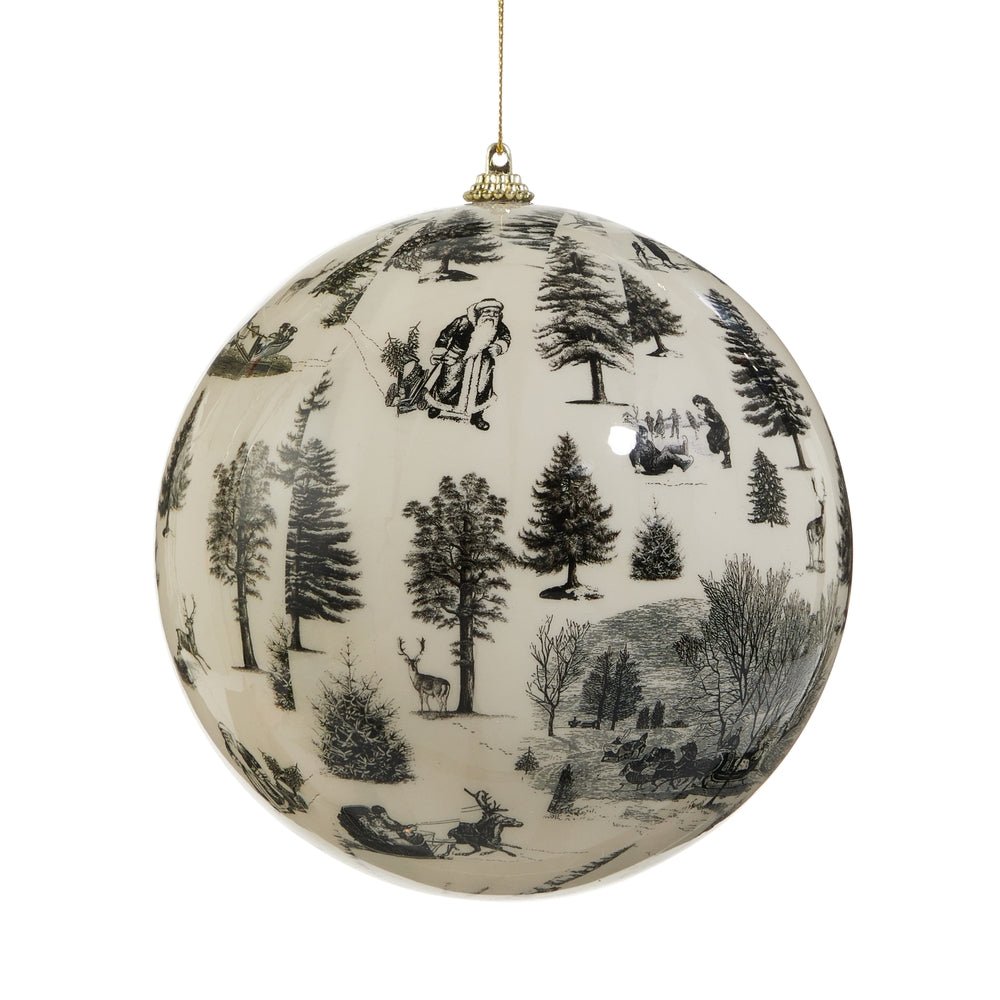 6" Through The Woods Noir Toile Christmas Ball Ornament - Pure Apotheca