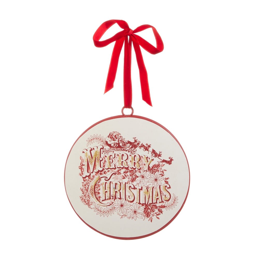 6" Vintage Red Merry Christmas Disc Hanging Ornament - Pure Apotheca