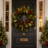 70cm Red Bauble Leaf Wreath