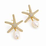 Marnie Starfish CZ Pearl Earrings
