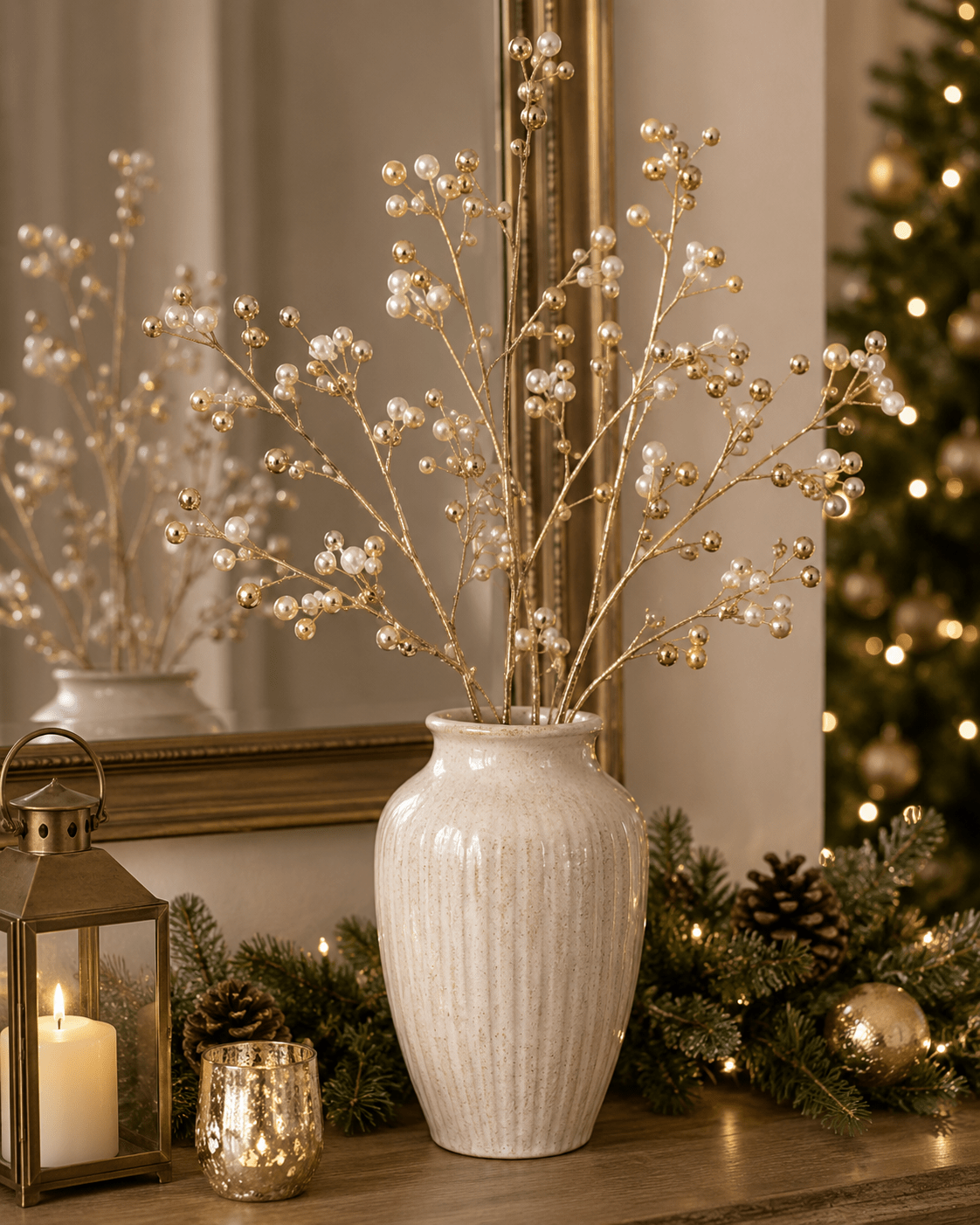 68cm Pearl And Gold Leaf Spray - Pure Apotheca