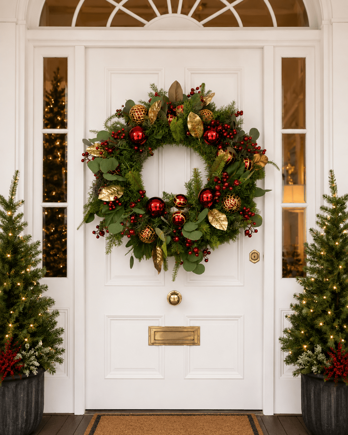 70cm Red Bauble Leaf Wreath - Pure Apotheca