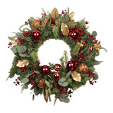 70cm Red Bauble Leaf Wreath - Pure Apotheca