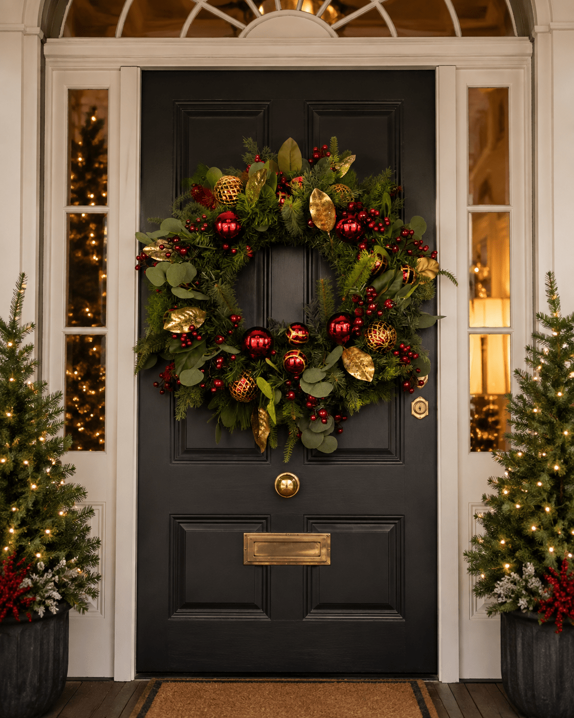 70cm Red Bauble Leaf Wreath - Pure Apotheca