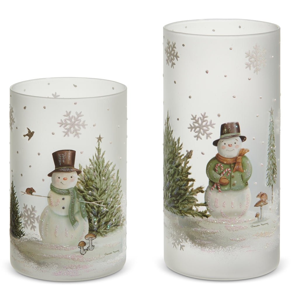 8" Woodland Snowman Votive Cylinders Set/2 - Pure Apotheca
