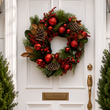 55cm Red Berry Pinecone Iced Bauble Wreath