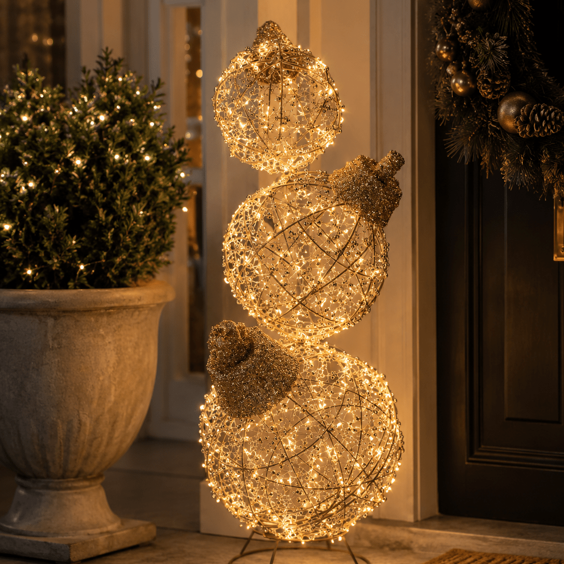 87cm Illuminated Gold Beaded Bauble Stack 600 LED - Pure Apotheca