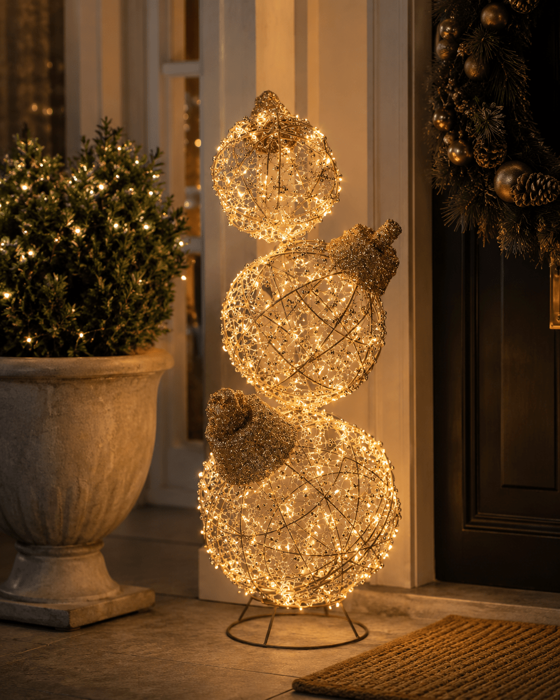 87cm Illuminated Gold Beaded Bauble Stack 600 LED - Pure Apotheca