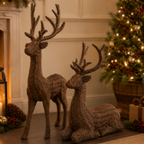 Natural Faux Rattan Sitting Deer 33cm