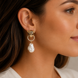 Versacia Leopard Head Pearl Drop Earrings