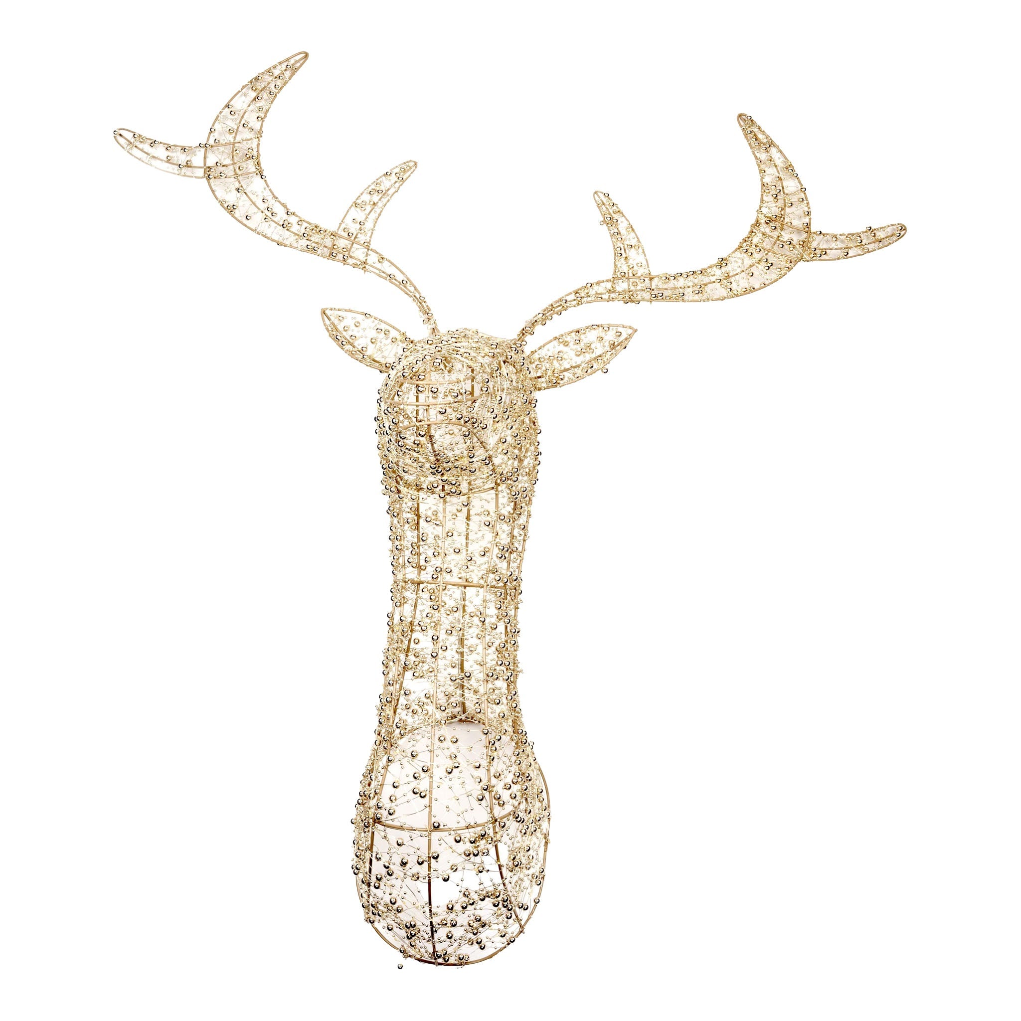 90cm Illuminated Gold Beaded Reindeer Head 600 LED - Pure Apotheca