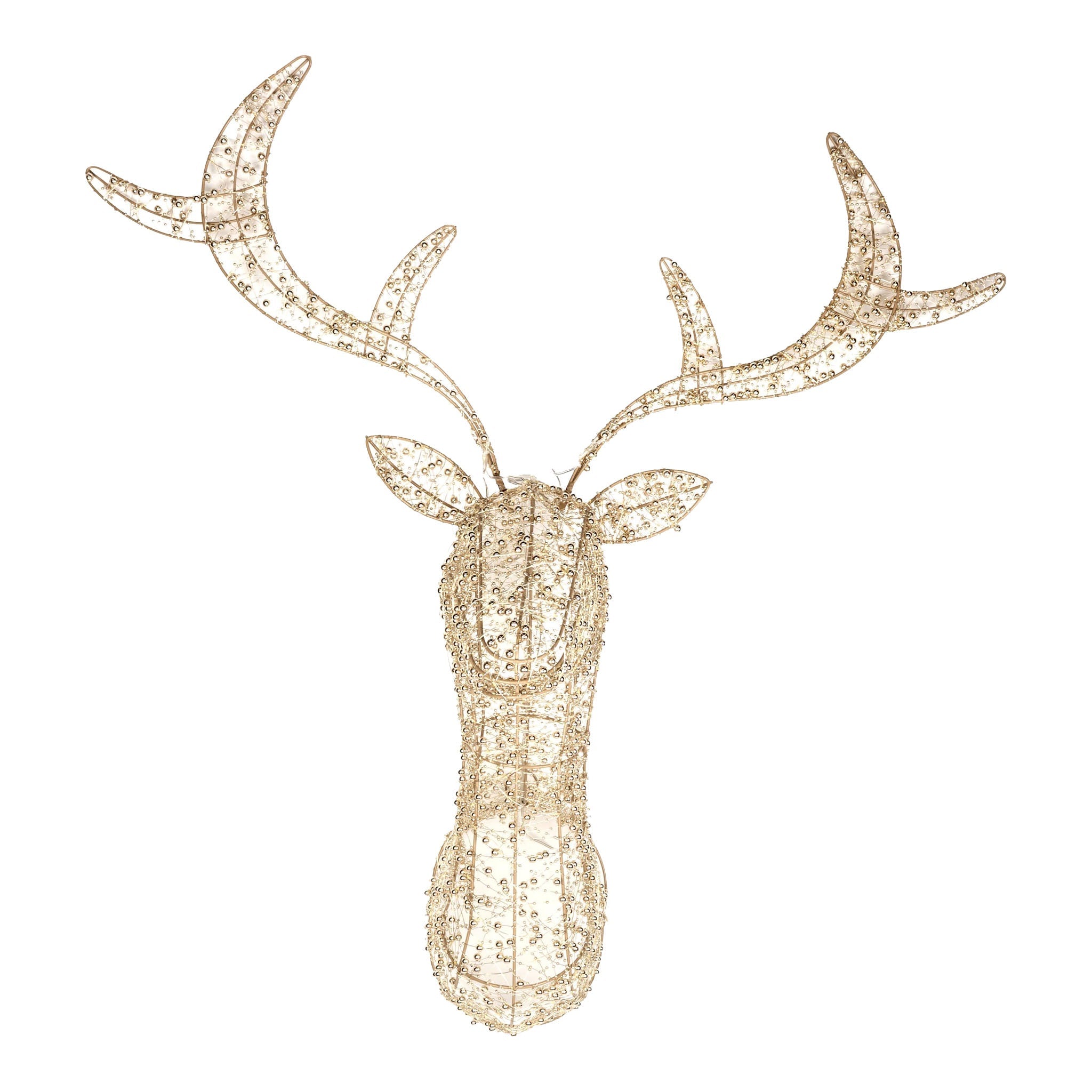 90cm Illuminated Gold Beaded Reindeer Head 600 LED - Pure Apotheca