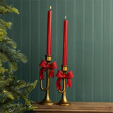 Gold Trumpet Red Bow Candle Holder 20cm