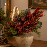45cm Glittered Red Berry Magnolia Leaf Spray