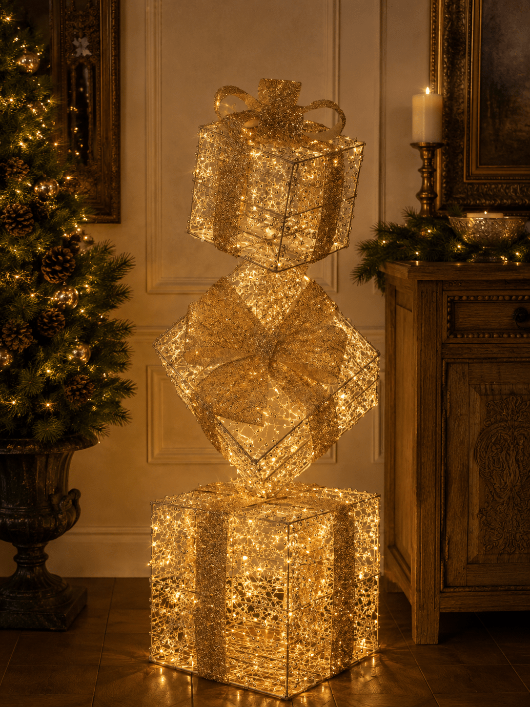 95cm Illuminated Gold Beaded Gift Stack 6000 LED - Pure Apotheca