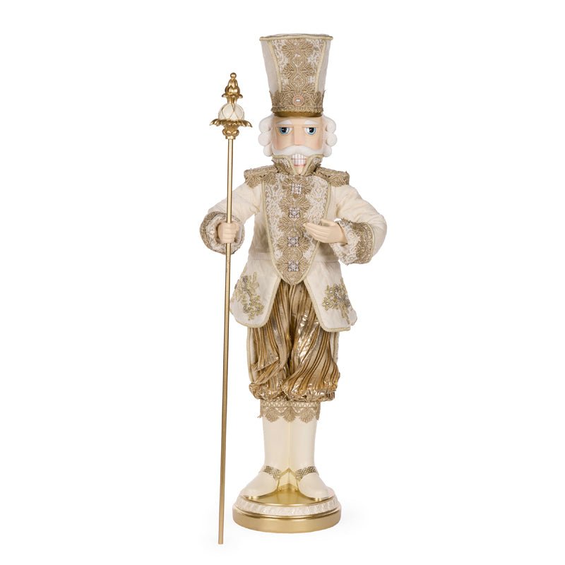 96 CM WHITE AND GOLD REGAL FABRIC NUTCRACKER - Pure Apotheca