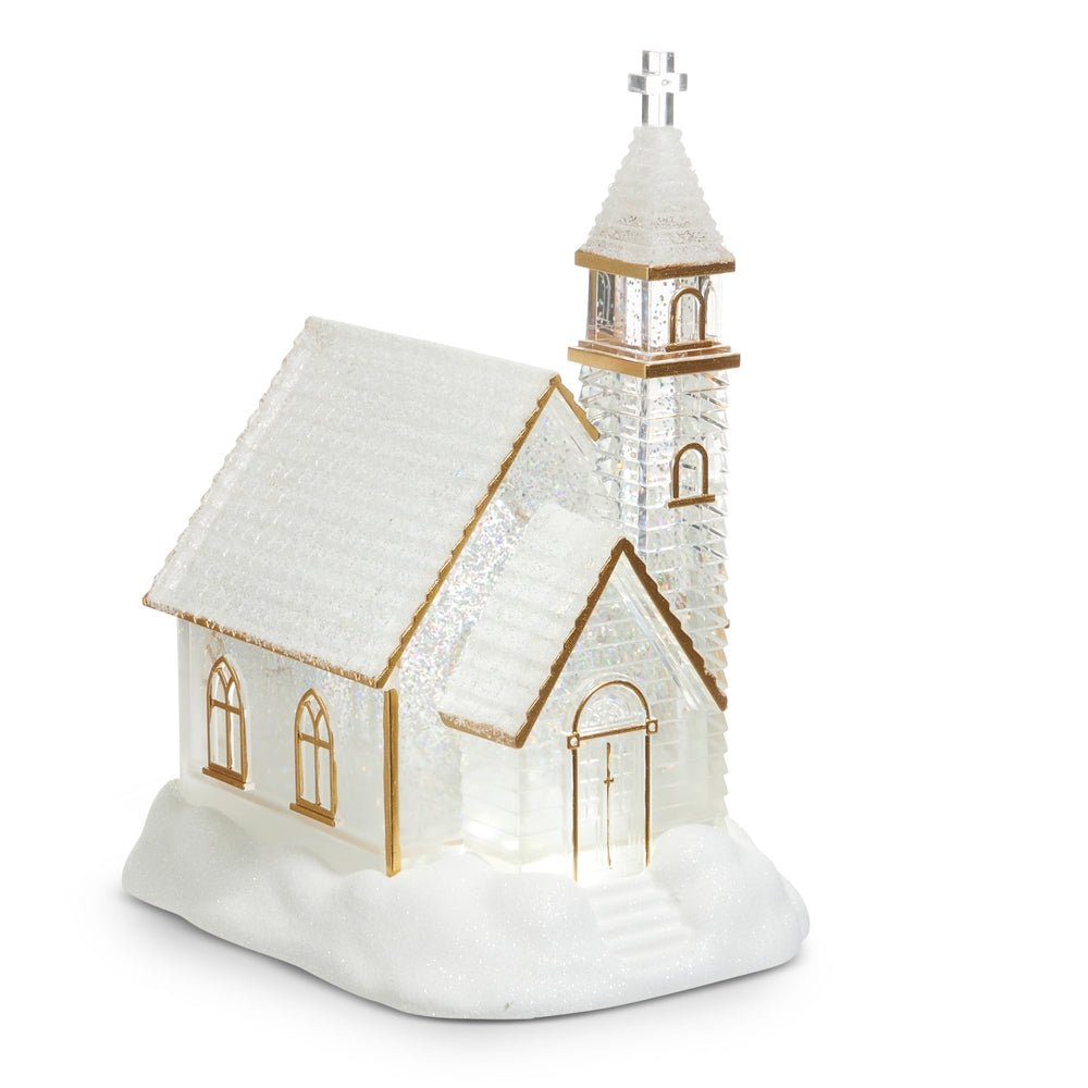 9.75" Lighted Swirling Glitter Water Church with Gold Accents - Pure Apotheca