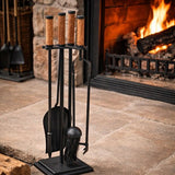 Roc Fire Tools 5pc Set - Leather/Black