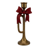 Gold Trumpet Red Bow Candle Holder 26cm