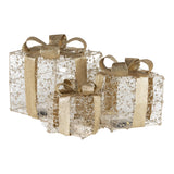 Square Illuminated Gold Beaded Gift Boxes Set of 3 with LED