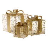 Square Illuminated Gold Beaded Gift Boxes Set of 3 with LED