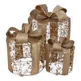 Round Illuminated Gold Beaded Gift Boxes Set of 3 with LED