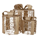 Round Illuminated Gold Beaded Gift Boxes Set of 3 with LED