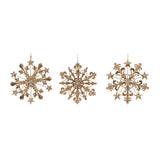 3 ASST METAL JEWELED SNOWFLAKE ORNAMENT