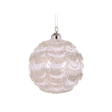 ROUND SILVER GLITTERED SCALLOP BAUBLE