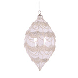 ROUND SILVER GLITTERED SCALLOP DROP BAUBLE