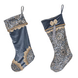 2 ASST BLUE EMBELLISHED VELVET STOCKING