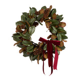 66 CM AUTUMNAL MAGNOLIA AND PINECONE WREATH