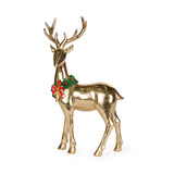 33 CM STANDING GOLD REINDEER WITH BOW GARLAND