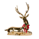 57 CM SITTING GOLD REINDEER WITH HOLLY GARLAND