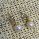 Hailey Crystal & Pearl Gold Hook Earring