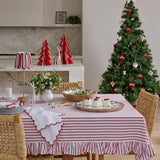 TILLY RED STRIPE FRILLED TABLECLOTH 150X230CM