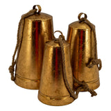 Set Of 3 Large Gold Tapered Bells On Rope