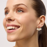 Gold White Trio Patra Flower Hoops