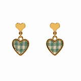 Green Gingham Hanging Heart Earring