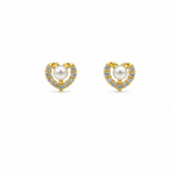 Gold Pearl Crystal Heart Studs