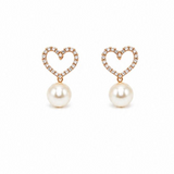 Gold Crystal Heart Pearl Drop Earring