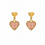 Pink Gingham Hanging Heart Earring