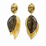 Gold Black Leaf Cluster Earrings