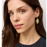 Gold Green Leaf Cluster Earrings